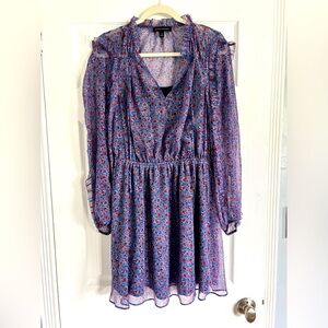 BANANA REPUBLIC purple sheer long sleeve floral dress